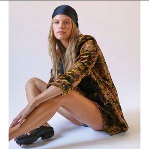 Free People Nicolette Velvet Blazer Floral Oversized Boyfriend Brown Large